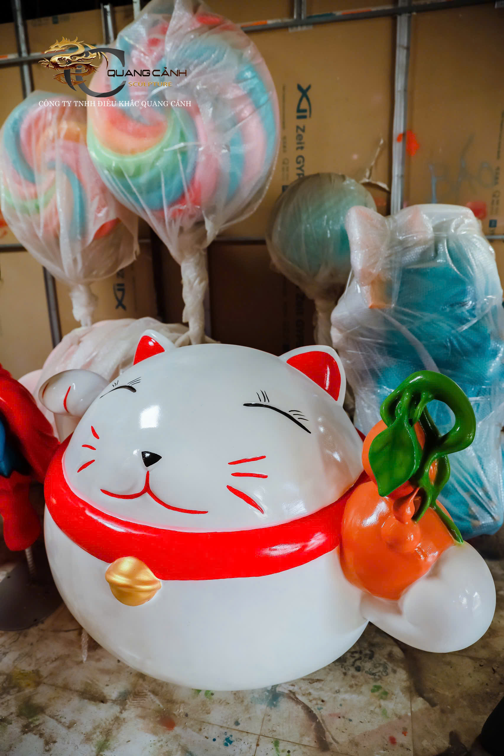 Tượng Trang Trí Mèo Thần Tài Composite 